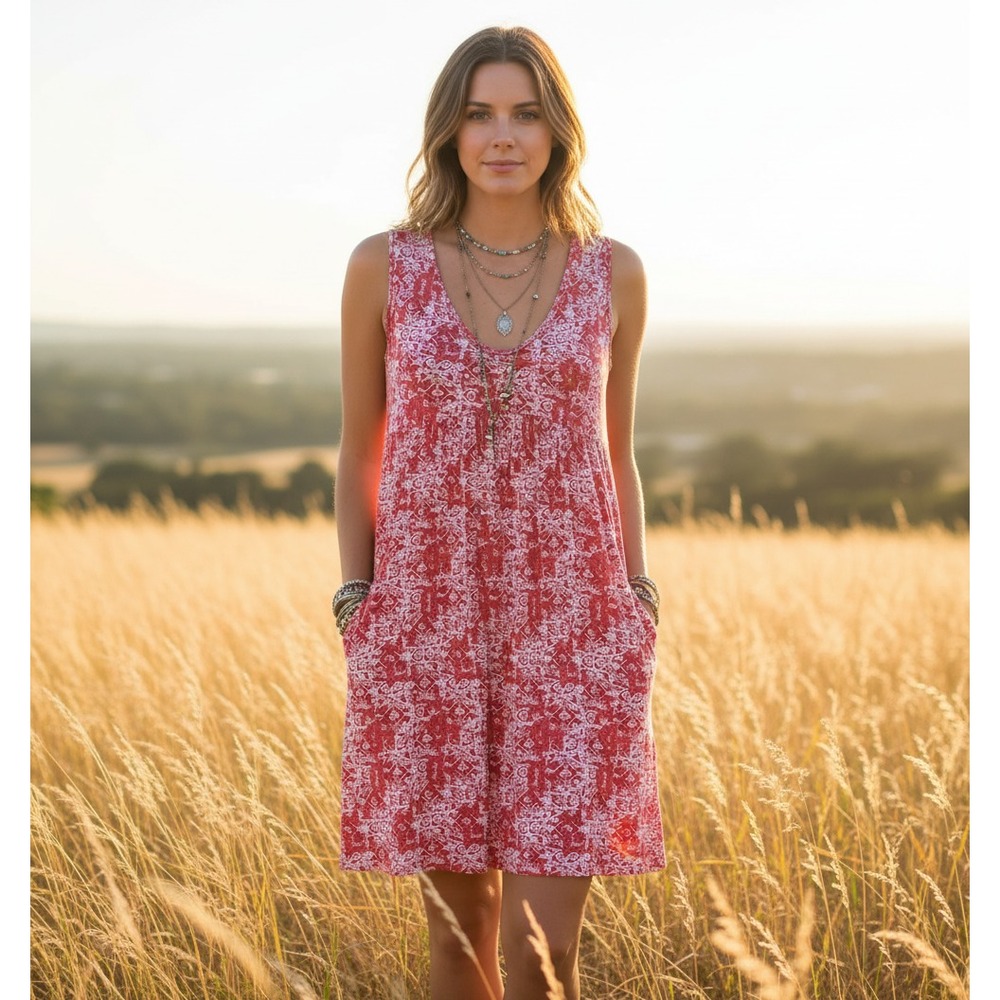 Style Co Mini Swing Dress Pink White Knit Casual Comfy Coastal Boho Beach M